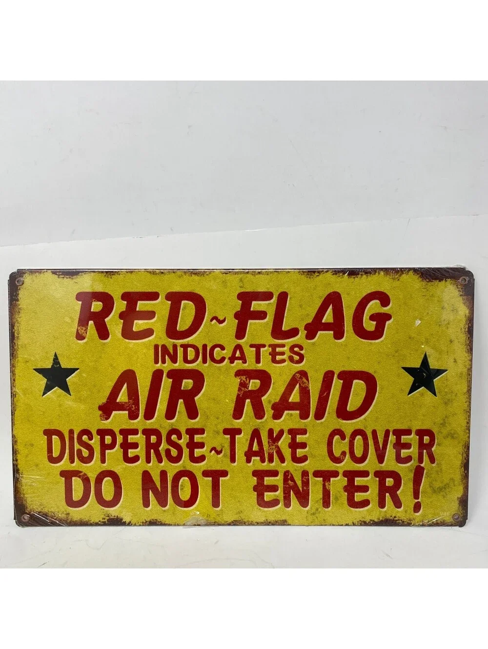 Red Flag Indicates Air Raid Vintage Style Metal Sign 14x8 Civil Defense New